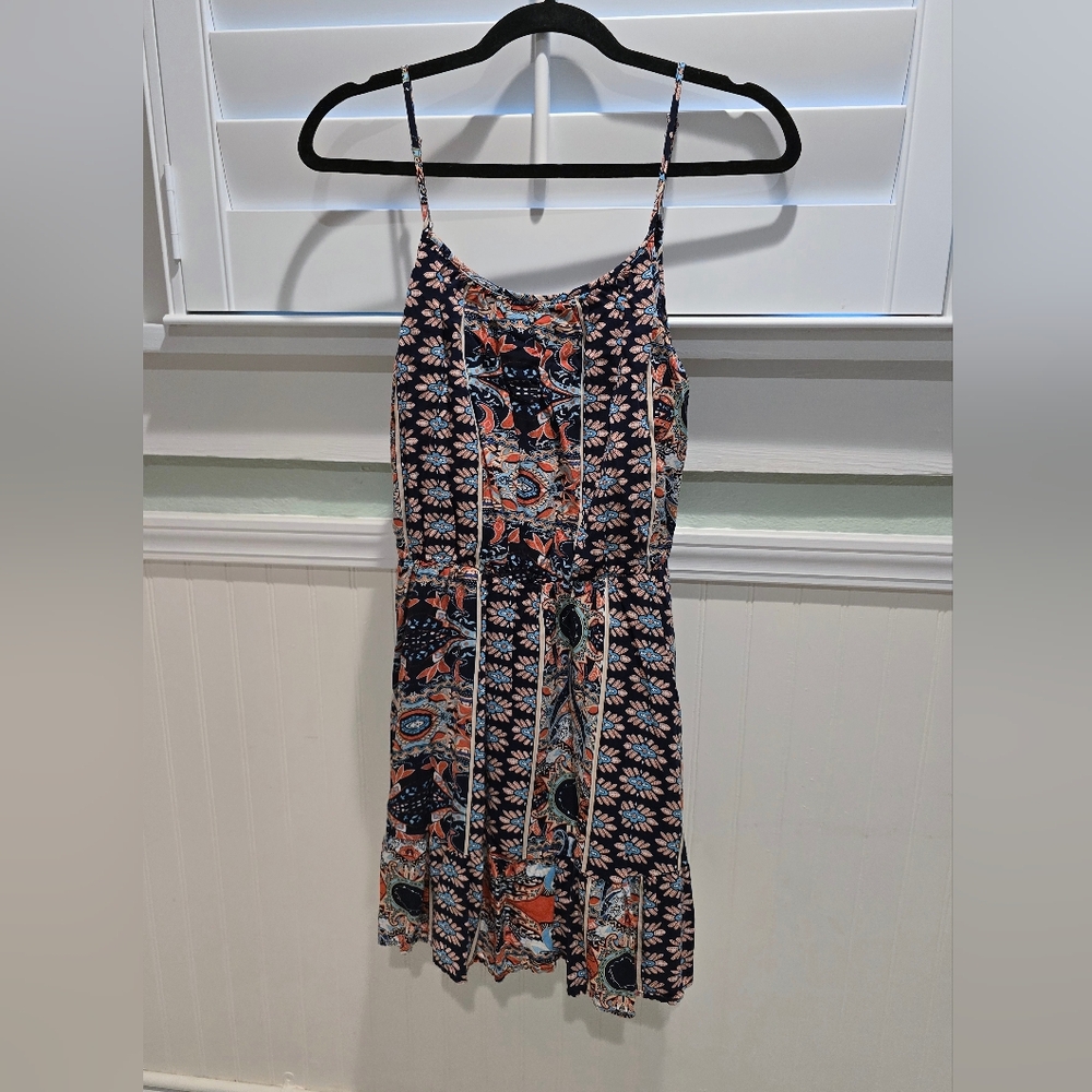 Navy and Orange Floral Mini Dress